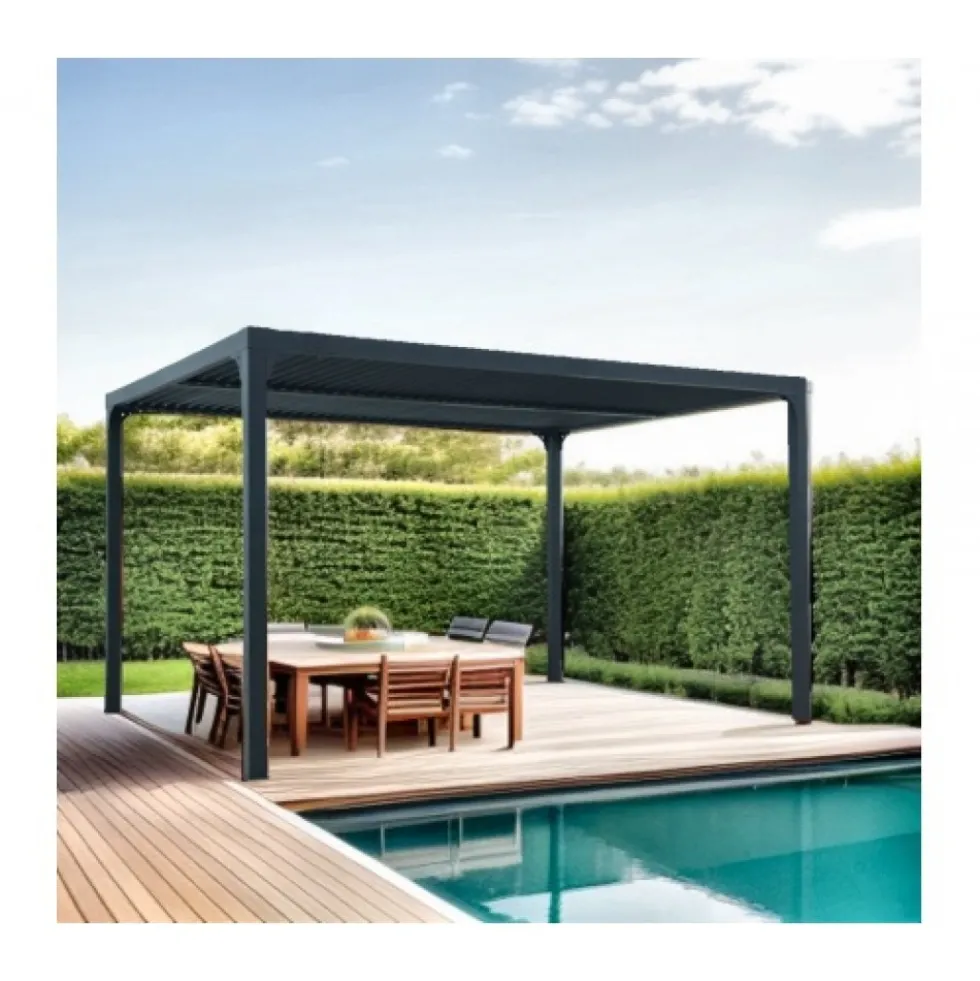 Pergola bioclimatique alu gris avec ventelles latérales - 3,60x3,00 m - 10,80 m2 HABRITA