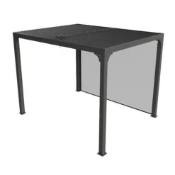 Pergola bioclimatique autoportante aluminium gris + store latéral-7,20m2 HABRITA