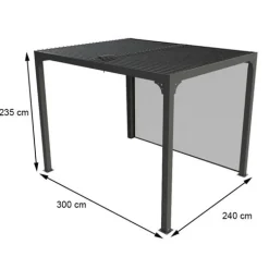 Pergola bioclimatique autoportante aluminium gris + store latéral-7,20m2 HABRITA