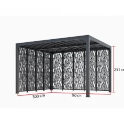 Pergola bioclimatique avec 9 panneaux moucharabieh alu gris - 3,60x3,00 m - 10,80 m2 HABRITA