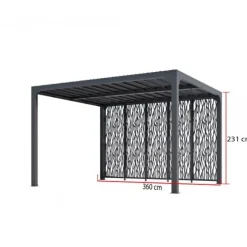 Pergola bioclimatique avec ventelles et 5 panneaux moucharabieh - 3,60x3,00 m - 10,80 m2 HABRITA