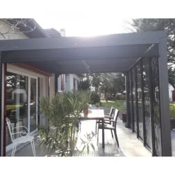 Pergola bioclimatique avec ventelles latérales alu gris - 3,60x3,00 - 10,80 m2 HABRITA
