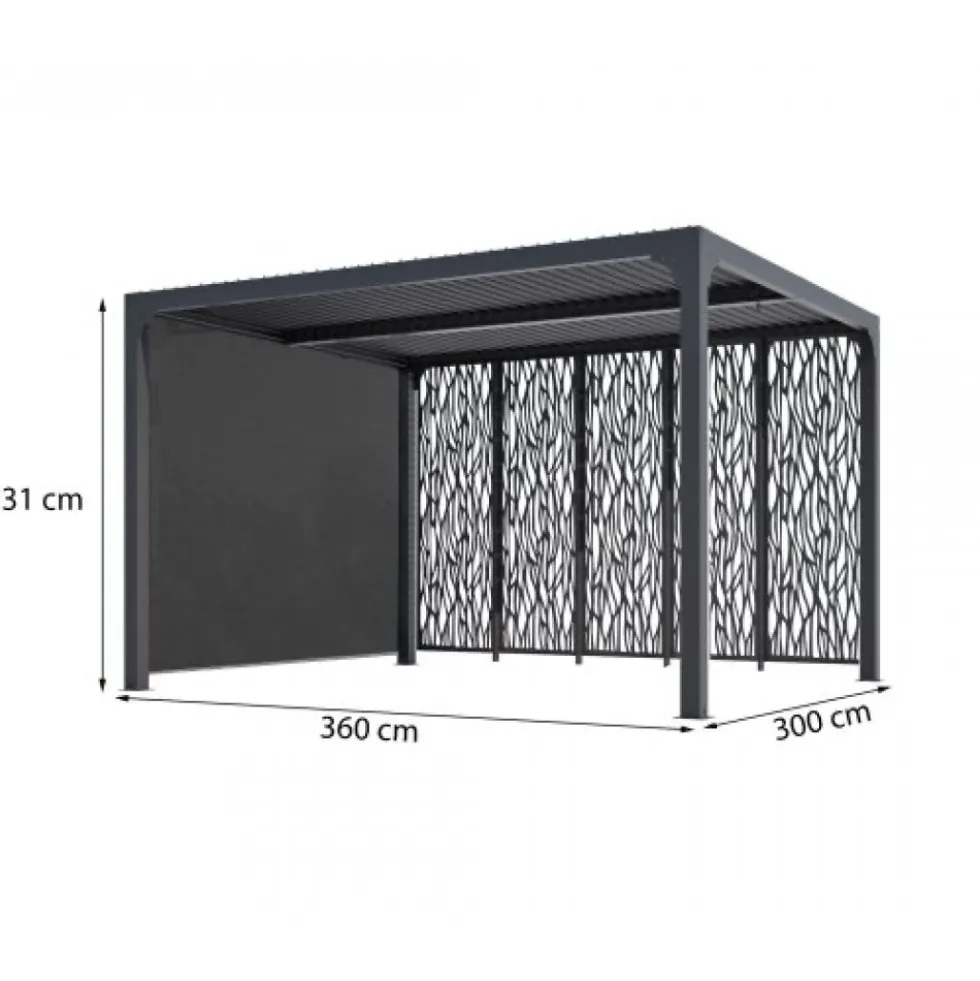 Pergola bioclimatique avec ventelles latérales alu gris - 3,60x3,00 - 10,80 m2 HABRITA