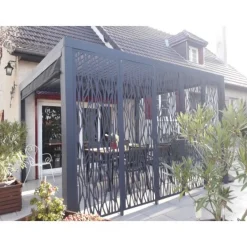 Pergola bioclimatique avec ventelles latérales alu gris - 3,60x3,00 - 10,80 m2 HABRITA