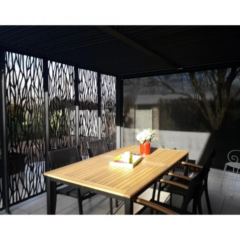 Pergola bioclimatique avec ventelles latérales alu gris - 3,60x3,00 - 10,80 m2 HABRITA