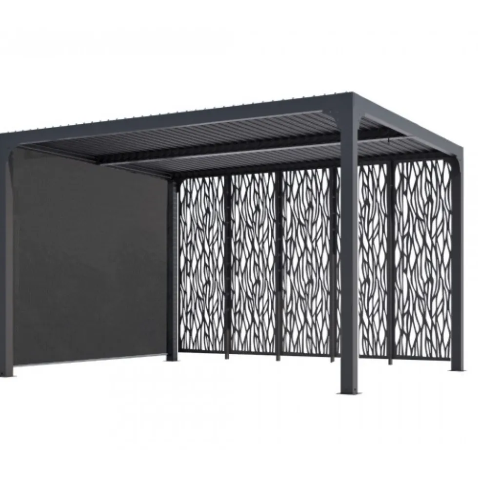 Pergola bioclimatique avec ventelles latérales alu gris - 3,60x3,00 - 10,80 m2 HABRITA
