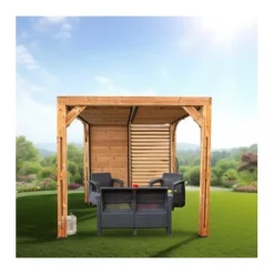 Pergola bioclimatique en bois THERMAUVENT - ventelles mobiles toit et mur - 2,30x3,10 m - 7,10 m2 HABRITA