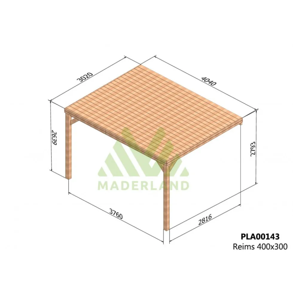 Pergola couverte adossée bois Reims 4 x 3m - PLA00143 MADERLAND