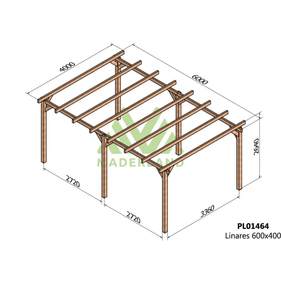 Pergola en bois lamellé-collé Linares 6 x 4 m MADERLAND