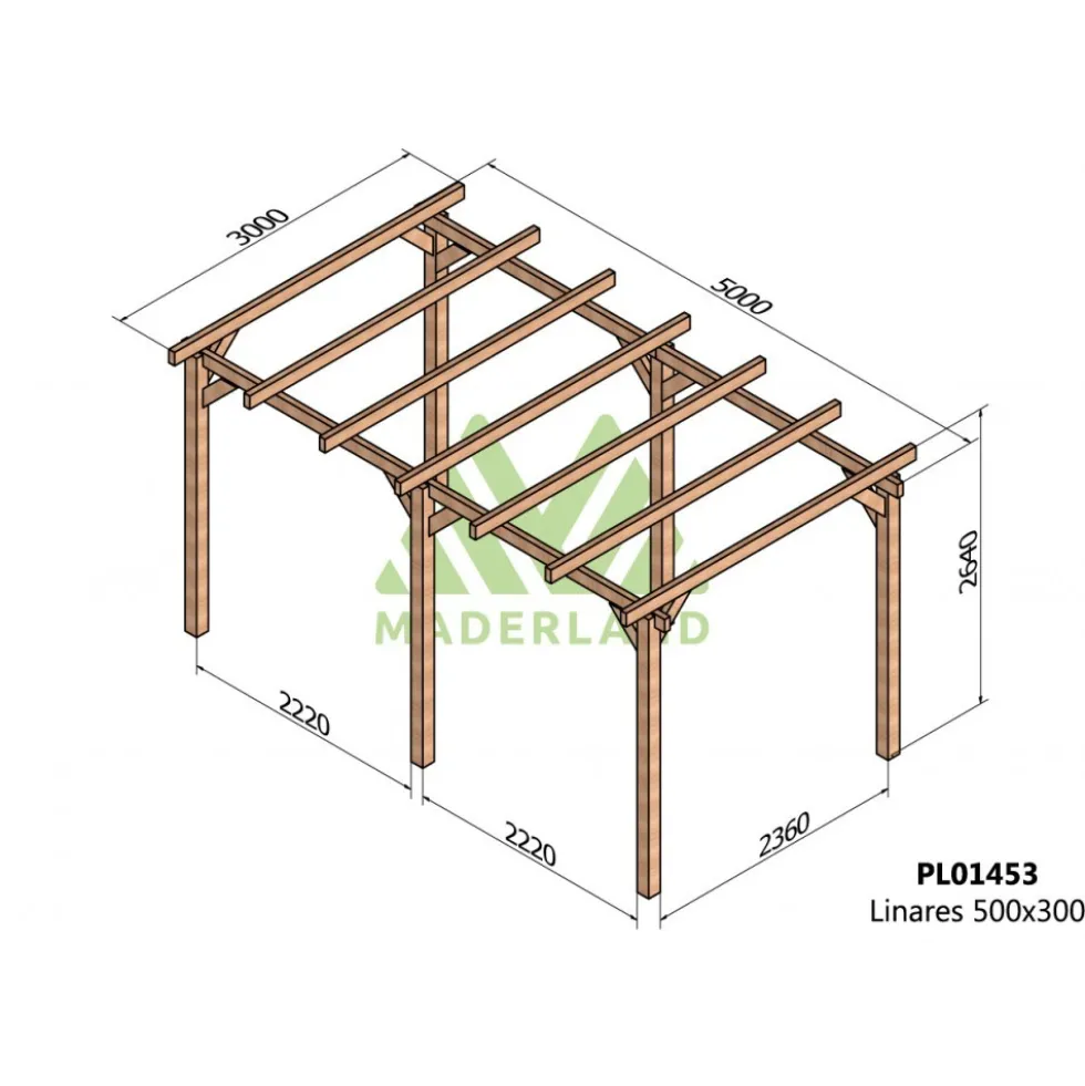 Pergola en bois lamellé-collé Linares 5 x 3 m MADERLAND