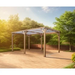 Pergola en bois THONON avec couverture PVC - 3,00x5,00 m - 15 m2 HABRITA