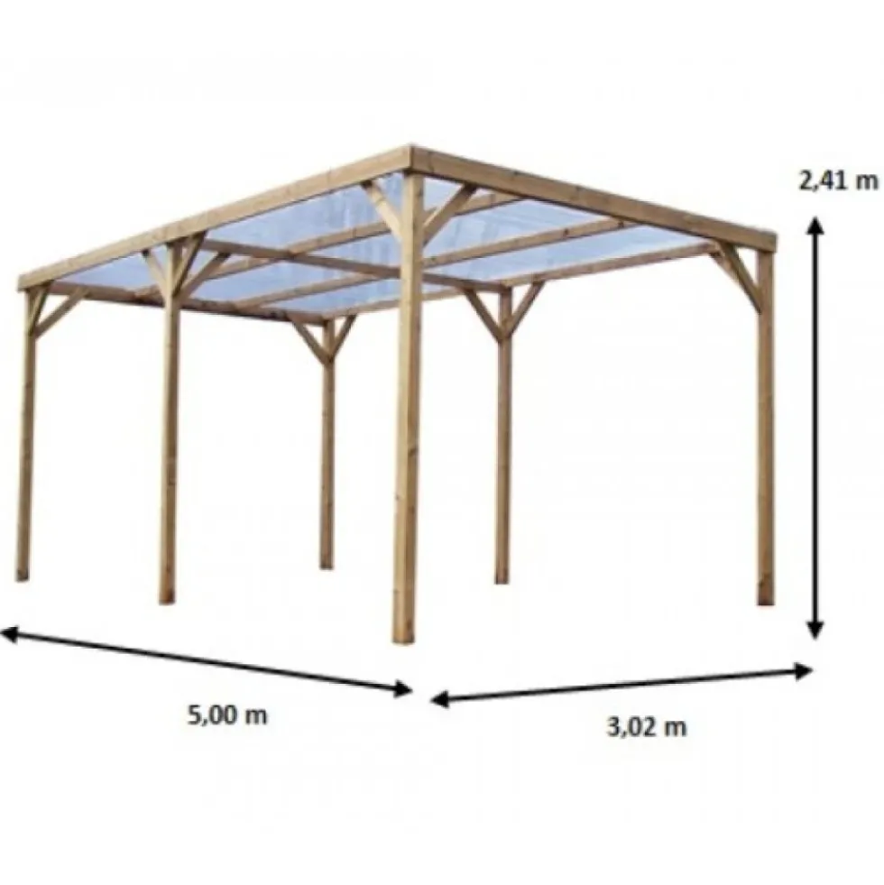 Pergola en bois THONON avec couverture PVC - 3,00x5,00 m - 15 m2 HABRITA
