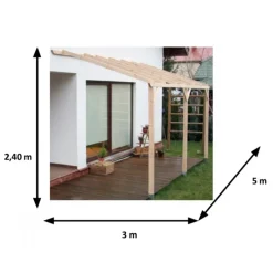 Pergola murale et carport adossable autoclavé - 3 x 5 m - 15 m2 HABRITA
