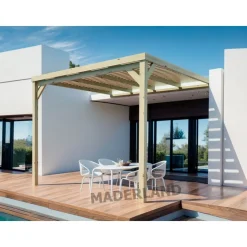 Pergola semi-couverte adossée bois Montpellier 4 x 4 m - PMA00244 MADERLAND