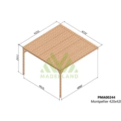 Pergola semi-couverte adossée bois Montpellier 4 x 4 m - PMA00244 MADERLAND