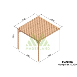 Pergola semi-couverte adossée bois Montpellier 3 x 3 m - PMA00233 MADERLAND