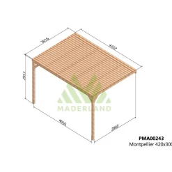 Pergola semi-couverte adossée bois Montpellier 4 x 3 m - PMA00243 MADERLAND