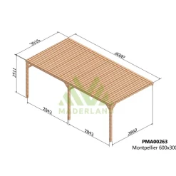 Pergola semi-couverte adossée bois Montpellier 6 x 3 m - PMA00263 MADERLAND