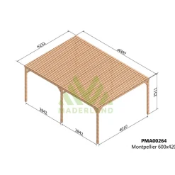 Pergola semi-couverte adossée bois Montpellier 6 x 4 m - PMA00264 MADERLAND