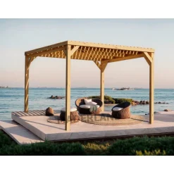 Pergola semi-couverte autoportante bois Toulouse 4 x 4 m - PM02544 MADERLAND