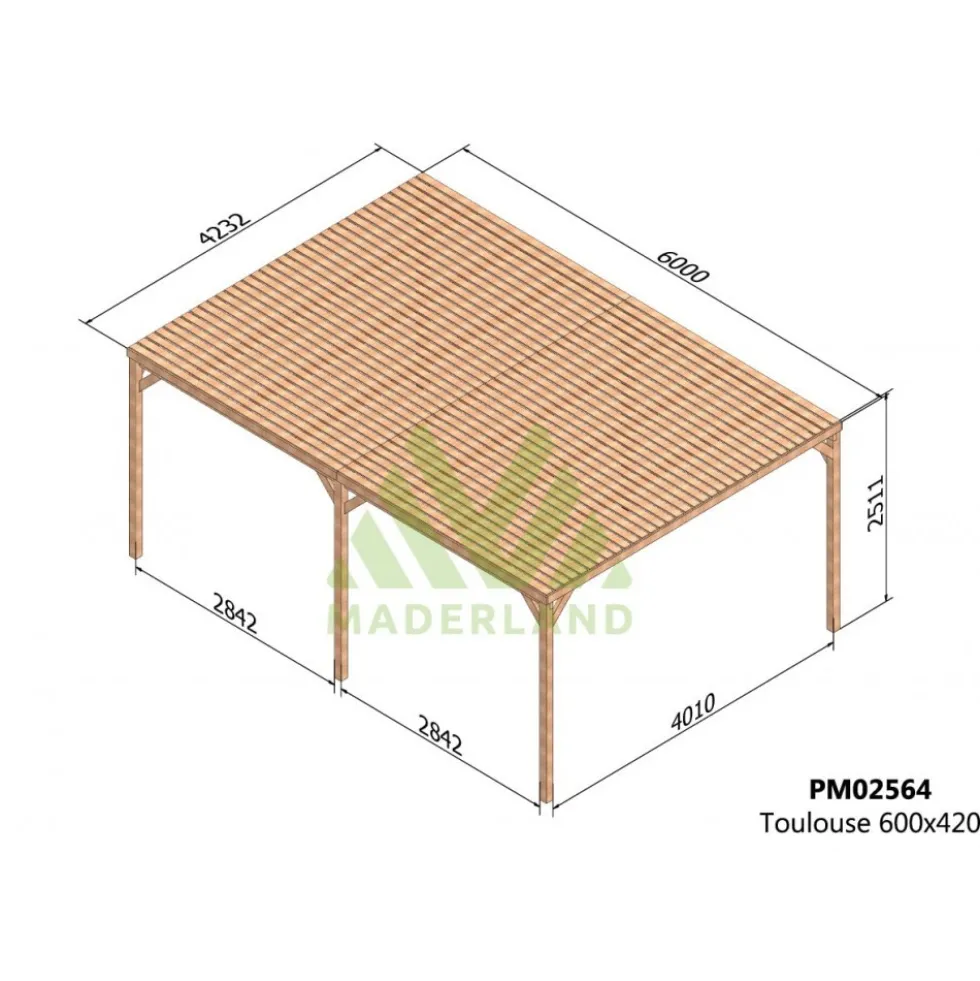 Pergola semi-couverte autoportante bois Toulouse 6 x 4 m - PM02564 MADERLAND