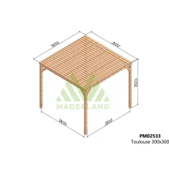 Pergola semi-couverte autoportante bois Toulouse 3 x 3 m - PM02533 MADERLAND