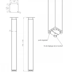 Pied de table réglable - acier - Zoom Interges