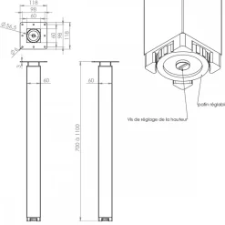 Pied de table réglable - acier - Zoom Interges