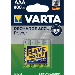 Piles rechargeables - AAA - pack de 4 - Capacité 800 mAh - Ni/MH VARTA