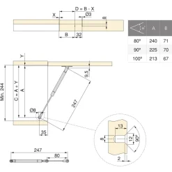 Piston diamètre 12 Thin avec fixations pour porte relevable -course 80 EMUCA