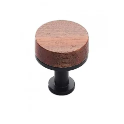 Poignée de meuble bouton en laiton et bois - Qupon - diamètre 30 mm METAKOR