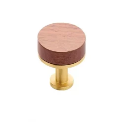 Poignée de meuble bouton en laiton et bois - Qupon - diamètre 30 mm METAKOR