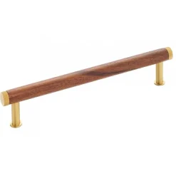 Poignée de meuble en laiton et bois - Qupon - longueur 186 mm METAKOR