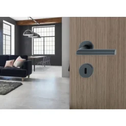 Poignée de porte sur rosace en aluminium anodisé Noir - Amsterdam HOPPE