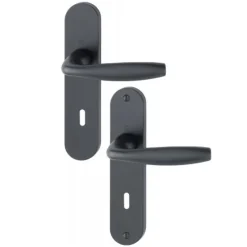 Poignées de porte sur plaques - entraxe 165 mm - alu - noir mat - New York HOPPE