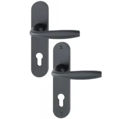 Poignées de porte sur plaques - entraxe 165 mm - alu - noir mat - New York HOPPE