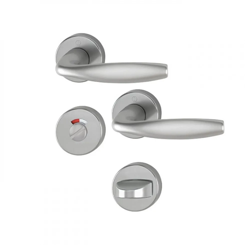 Poignées de porte sur rosaces - aspect inox - New York HOPPE
