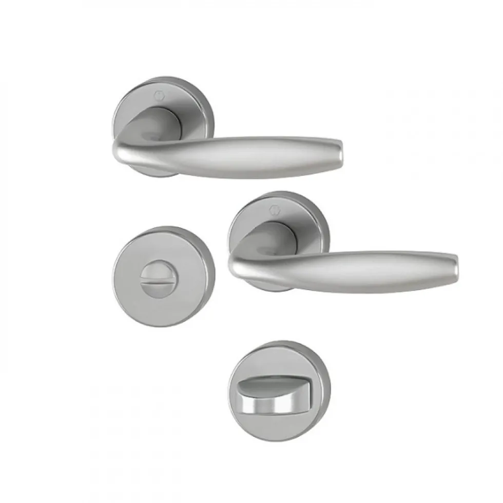 Poignées de porte sur rosaces - aspect inox - New York HOPPE