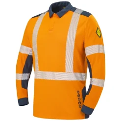 Polo haute visibilité multirisques LAPILLI orange fluo / bleu marine CEPOVETT SAFETY