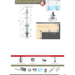 Poteau carré garde corps pour 2 barres - fixation à la française - inox Design Production