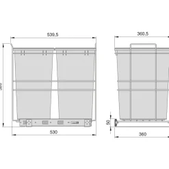 Poubelle de recyclage pour cuisine - 2 x 35 L - fixation par le bas EMUCA