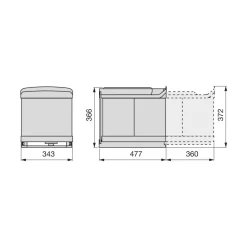 Poubelles de recyclage pour la cuisine - 1 x 16L + 2 x 7,5L - gris EMUCA