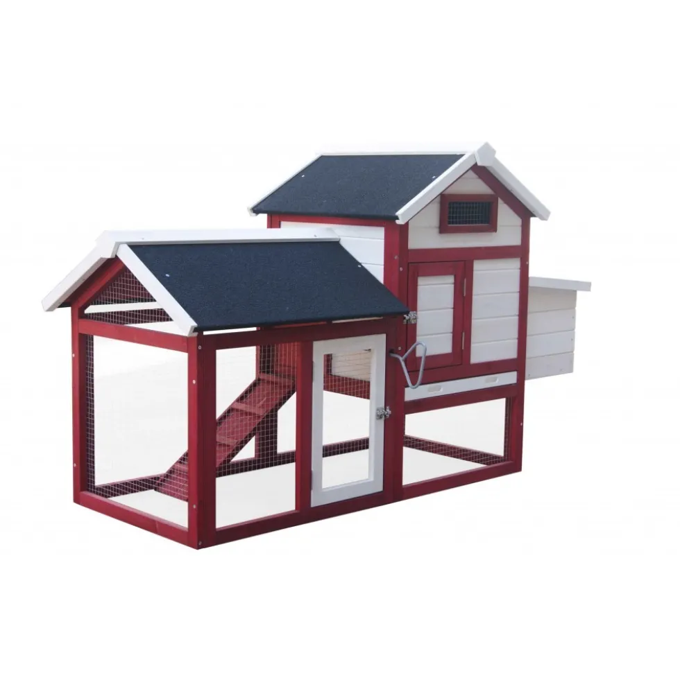 Poulailler en bois bicorps couvert bicolore - 152 x 62 x 92 cm HABRITA
