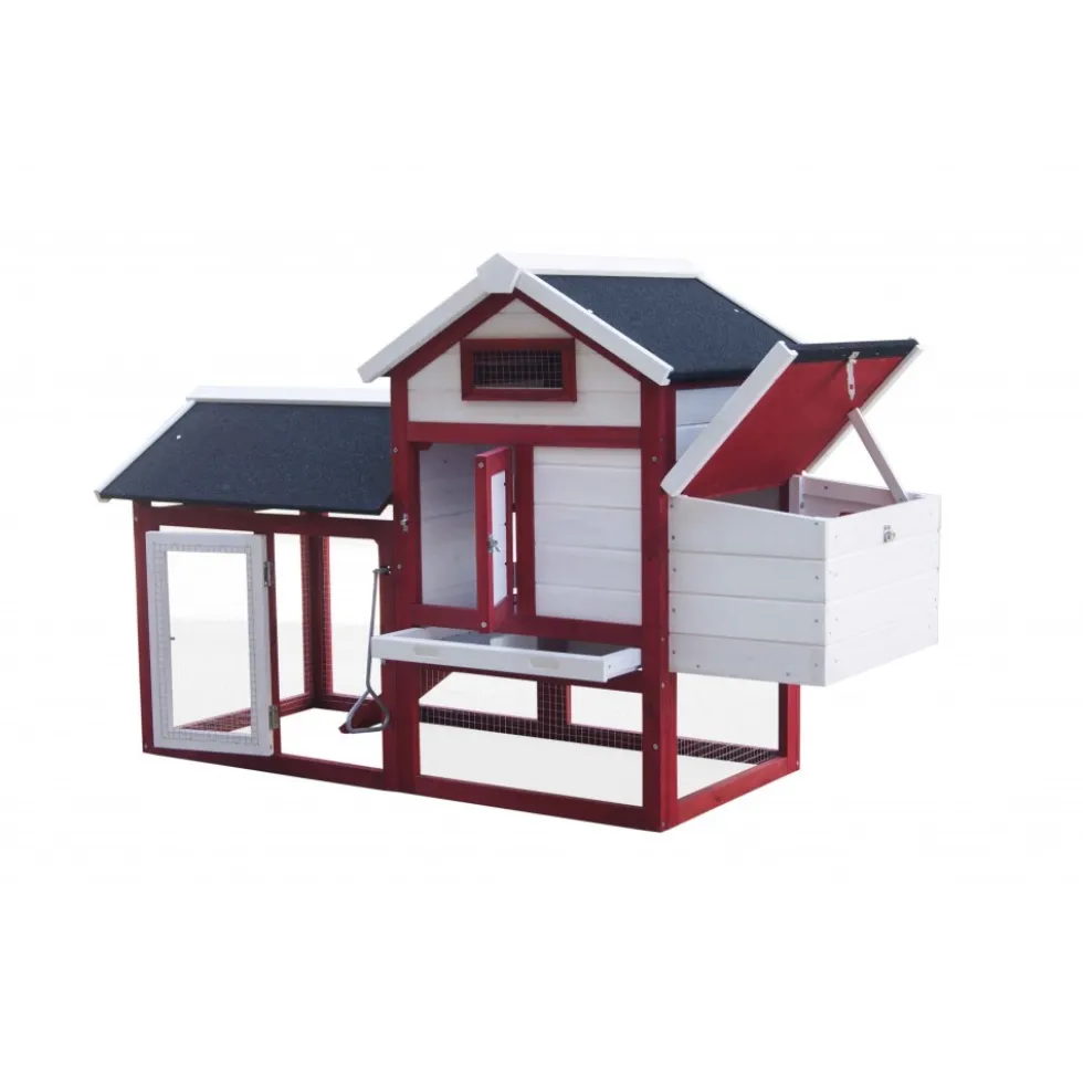 Poulailler en bois bicorps couvert bicolore - 152 x 62 x 92 cm HABRITA