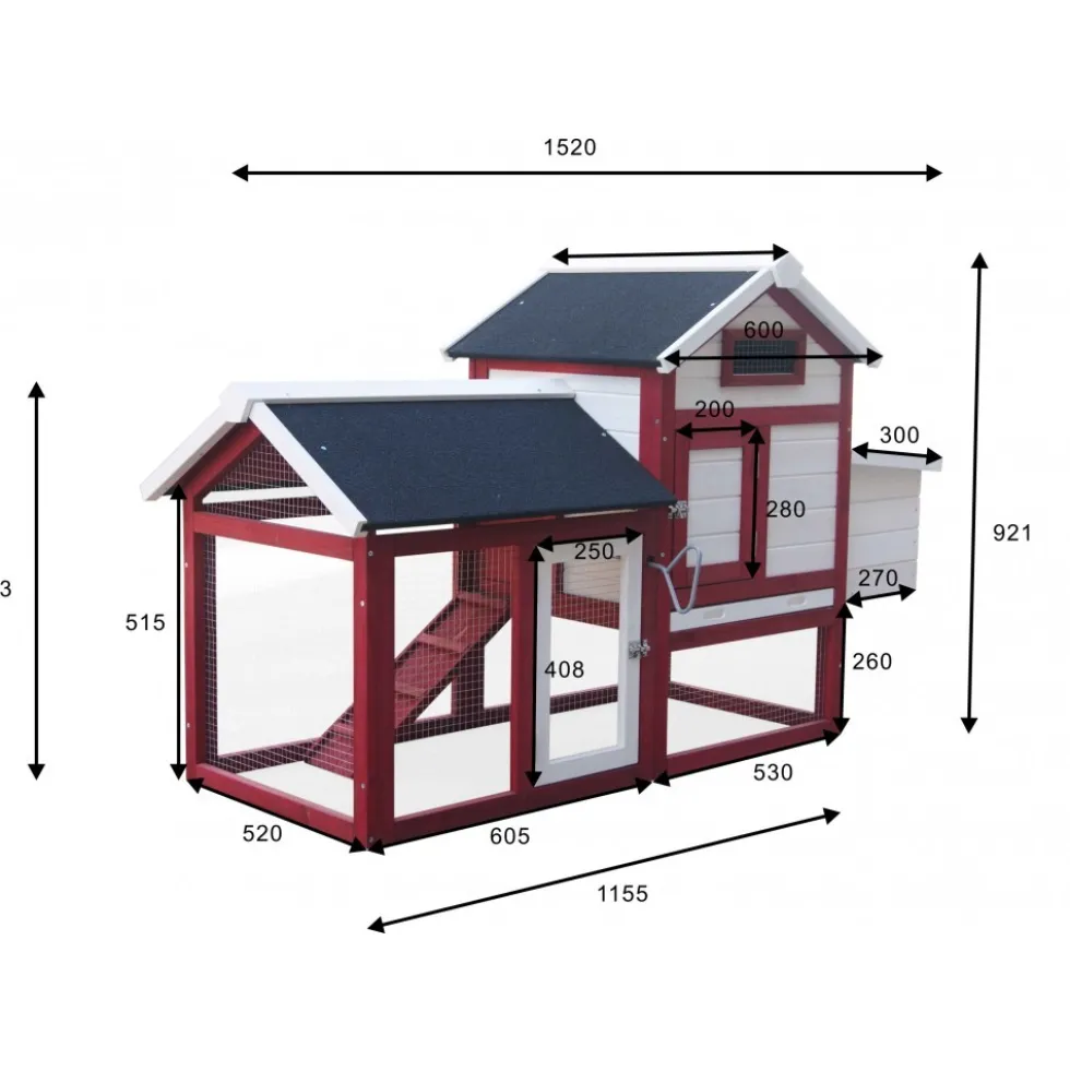 Poulailler en bois bicorps couvert bicolore - 152 x 62 x 92 cm HABRITA