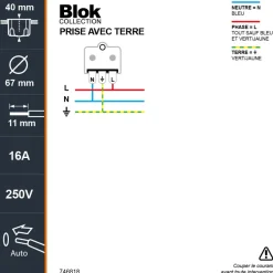 Prise 2P+T saillie complet - alu - Blok DEBFLEX