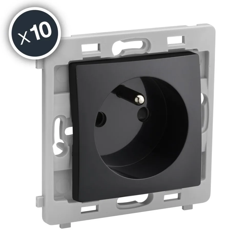 Prises de courant 2P+T - 16A - noir - boîte de 10 - Caly DEBFLEX
