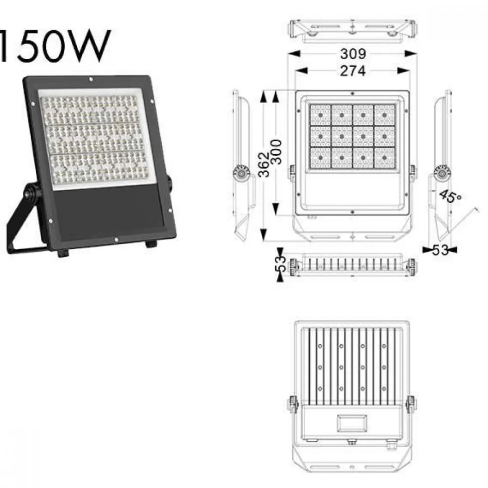 Projecteur extérieur asymétrique 150 W - Rock Asled