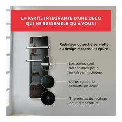 Radiateur sèche-serviettes blanc 1200W 120 cm avec barres amovibles CHEMIN' ARTE