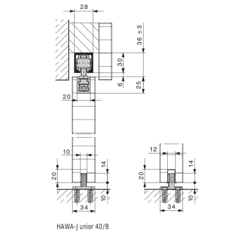 Rail haut pour porte coulissante Junior 40 HAWA